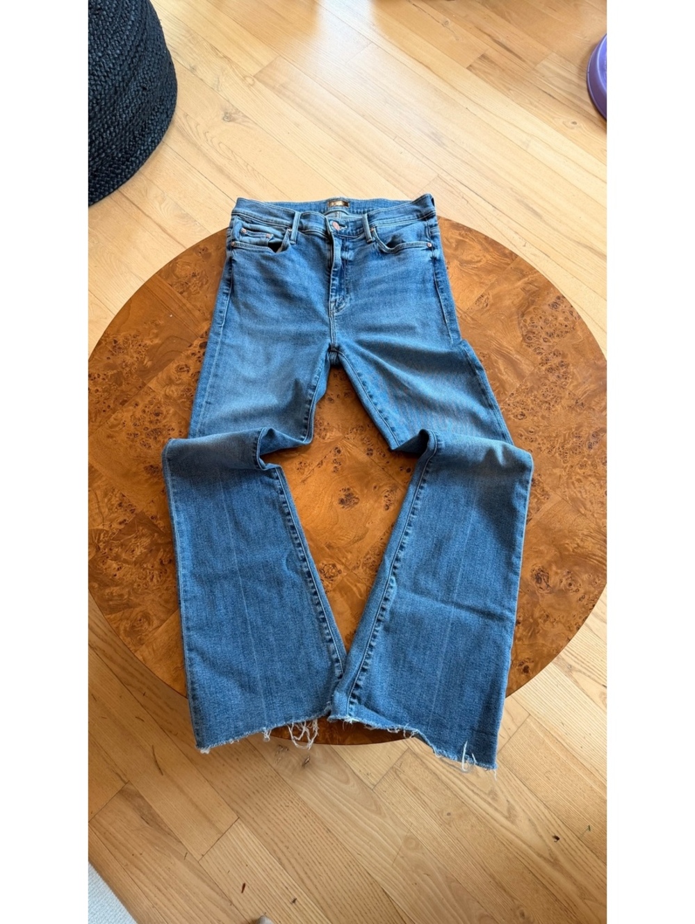 Mother Women's Blue Denim Jeans Size 28 Raw Hem Flared Style